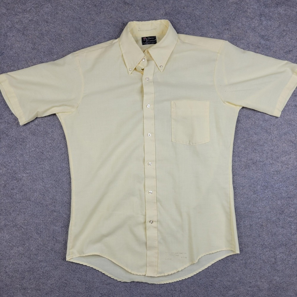 Beau Brummel Shirt Mens Medium Yellow‎ Solid Button Front Short Sleeve Casual